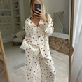 thumbnail image 4 of Summer New Love Heart Print Pyjama 100% Cotton Long Sleeve Set 2Pcs Outfit Lapel Sleepwear Button Down Women's Pajamas Nightwear, 4 of 6