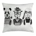thumbnail image 1 of Animal Throw Pillow Cushion Cover, Hipster Panda Bear Cigar Fox and Rabbit Glasses in Human Clothes Illustration, Decorative Square Accent Pillow Case, 18 X 18 Inches, Black Grey White, by Ambesonne, 1 of 2