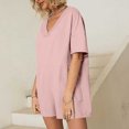 thumbnail image 2 of ZVAVZ Women's Summer Casual Jumpsuits Workout T shirt Rompers V Neck Loose Shorts Solid Color Overalls With Pocket Pink Large, 2 of 7
