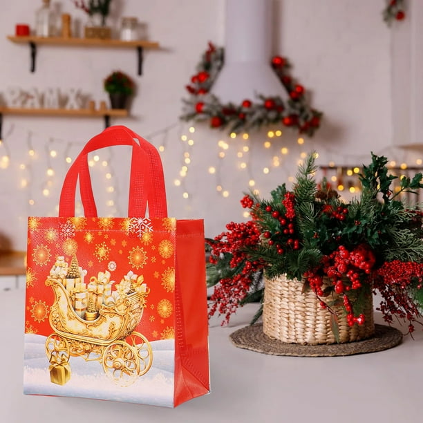 Bolso Navideño No Tejido, Color Negro | Bolsa de Regalo Reutilizable para Compras Navideñas | Bolsa para Empaquetar Dulces Festivos con Asas Resistentes para Guardar Regalos y Decoraciones Navideñas