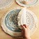 thumbnail image 2 of 2Pcs Printed Place Mat Bohemian Tassel Printed Coaster for Home Insulation Circular Shape Dinner Table Layout Props, E, 2 of 5