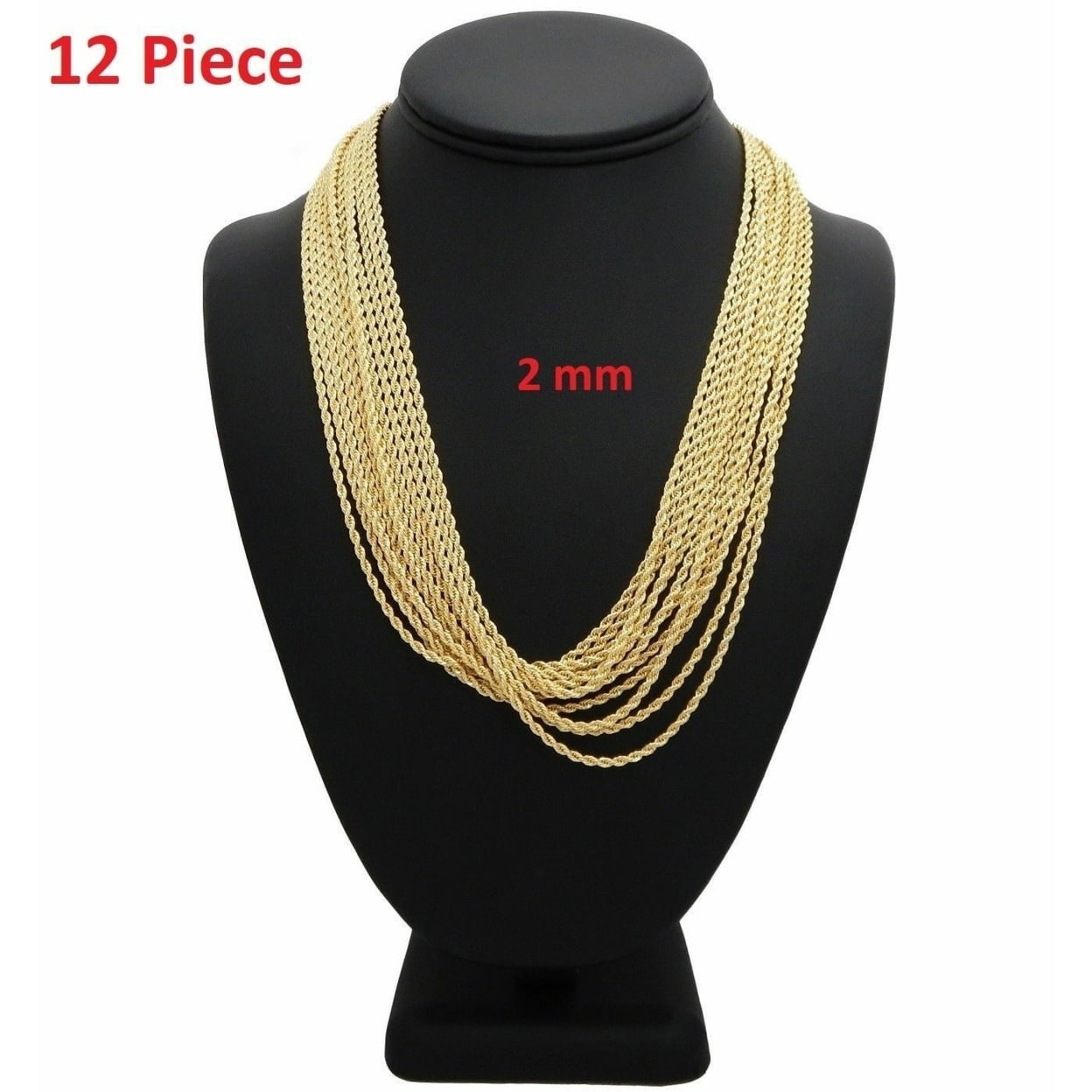 12 Piece Italy Rope Chain Necklace 2mm 24