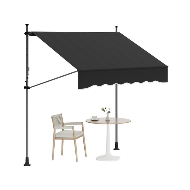 Auvent de Patio Rétractable Manuel – Protection contre les UV et la Pluie – Hauteur et Angle Ajustables – Pare-Soleil Extérieur Résistant aux Intempéries pour Jardin, Fenêtre, Porte – Noir, 10x4 Pi