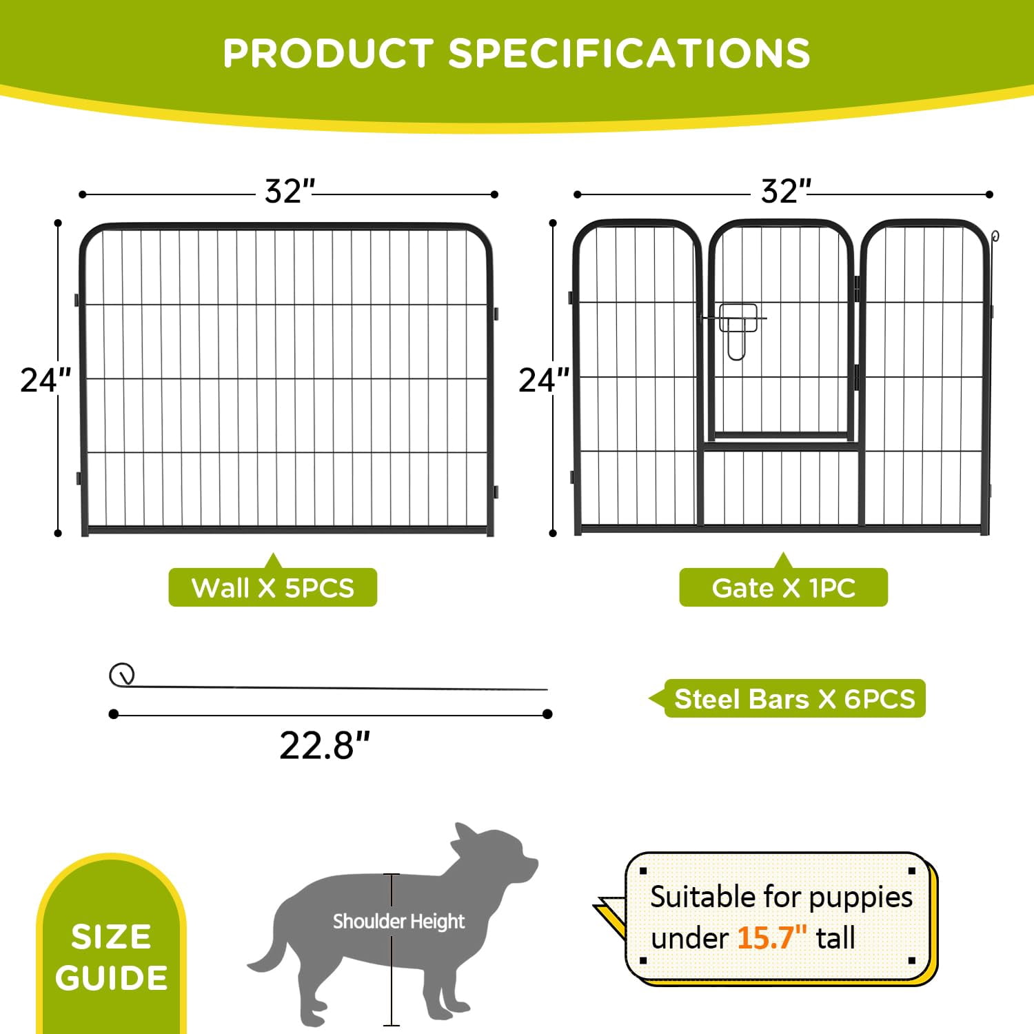 XF XINFENG Dog Playpen 24 inch 6 Panels Metal Dog Pen Pet Dog Fence Outdoor Exercise Pen with Doors,Pet Puppy Playpen for RV Camping Yard, Black