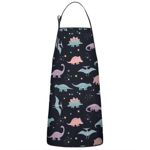 Black Dinosaurs Stars Pterosaurs Pattern Apron-Garden Aprons for Women with Pockets-Cotton Linen Waterproof Kitchen Cooking Gardening Aprons Adjustable for Kitchen,Cooking,BBQ and Salon 33x27 Inch