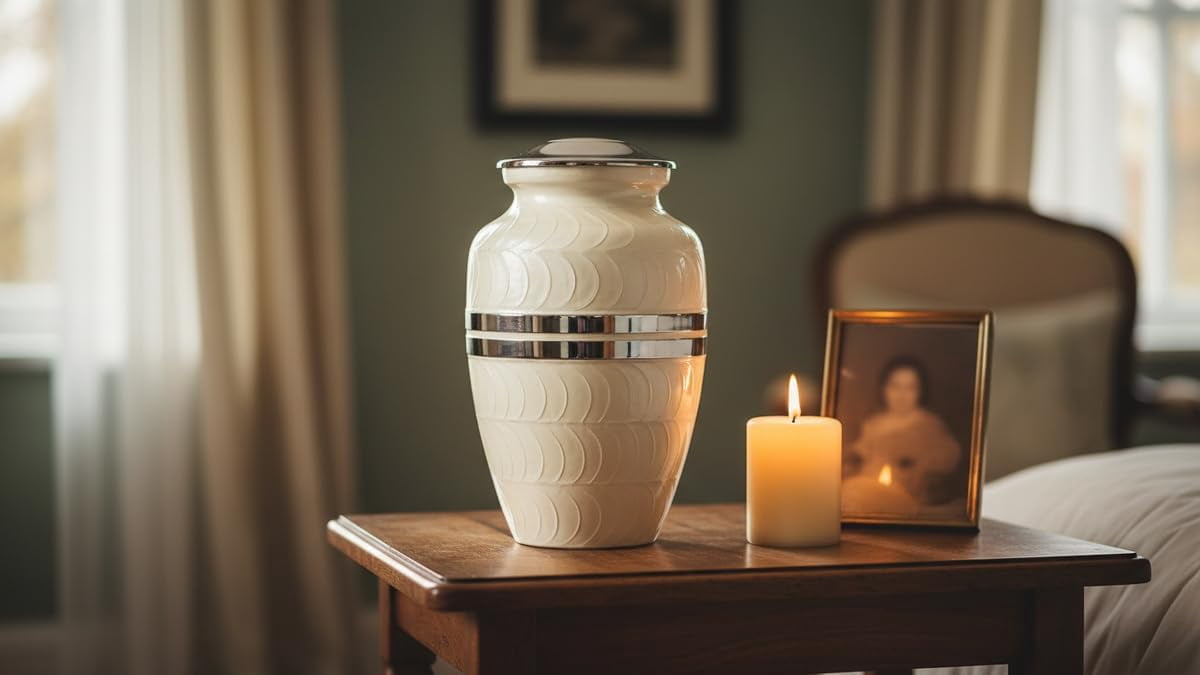 Cremation for Human Female for Funeral Burial & Home Urns for Ashes Adult Large Urns for Mom & Cremation Urns for Women for Ashes Decorative for Adult (White)