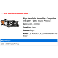 thumbnail image 2 of Right Headlight Assembly - Compatible with 2001 - 2003 Mazda Protege 2002, 2 of 2