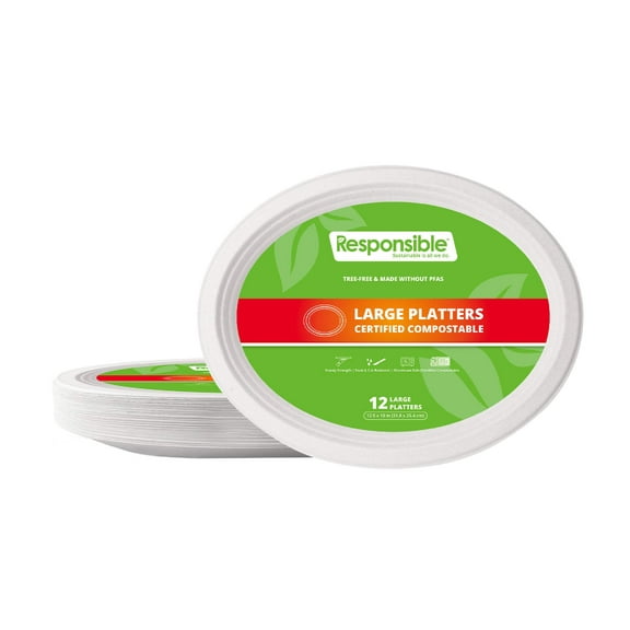 Compostable 12.5 x 10 Inch Oval Platters Value Pack