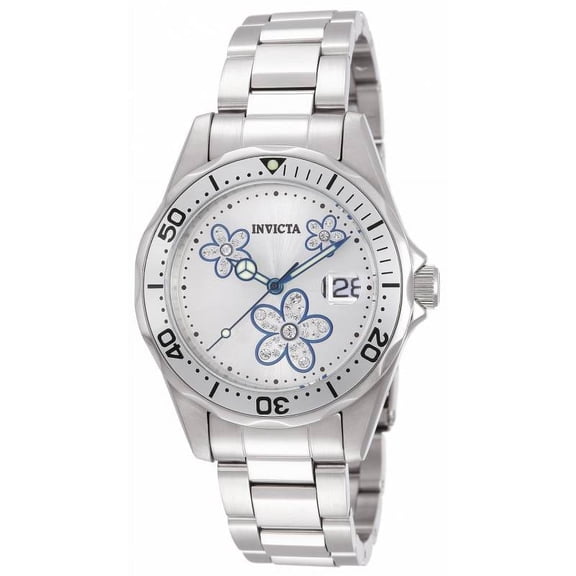 Invicta Women's 12834 Pro Diver Silver Dial Crystal Accented Flowers Watch