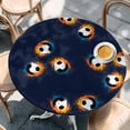 thumbnail image 4 of Navy Blue Soccer Round Tablecloth 45-54 Inch Round Fitted Table Cloth with Elastic Edge, Orange Blue Football Sports Waterproof Table Cover Protector for Outdoor Picnic Party Dining, 4 of 9