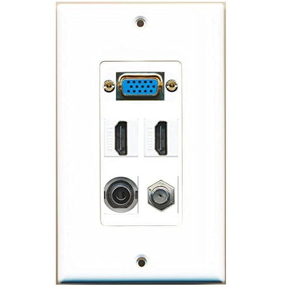 RiteAV SVGA 2 HDMI Coax 3.5mm Wall Plate 1 Gang Decorative White