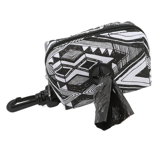 Porte-sac Poop, Distributeur de Sac Poop Portable pour Chien Léger Polyvalent avec Boucle pour Animaux de Compagnie Noir Blanc