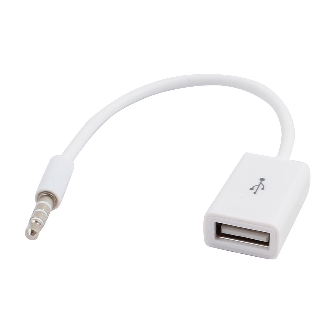 White 3.5mm Male AUX Audio Plug Jack to USB 2.0 Female Converter Adapter Cable 