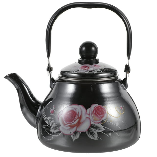 Miangastore Enamel Tea Kettle Floral Pattern Tea Pot Vintage Farmhouse Water Boiling Pot Coffee Kettle