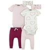 Modern Moments by Gerber Newborn Baby Girl Short Sleeve Bodysuit & Pant Outfit Sets, 6-Piece, Newborn-12 Months