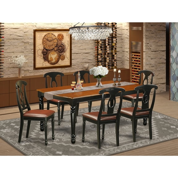 HomeStock French Country 7-Piece Table And Chair Set With One Dover Dining Room Table And 6 Dining Room Chairs In A Black And Cherry Finish