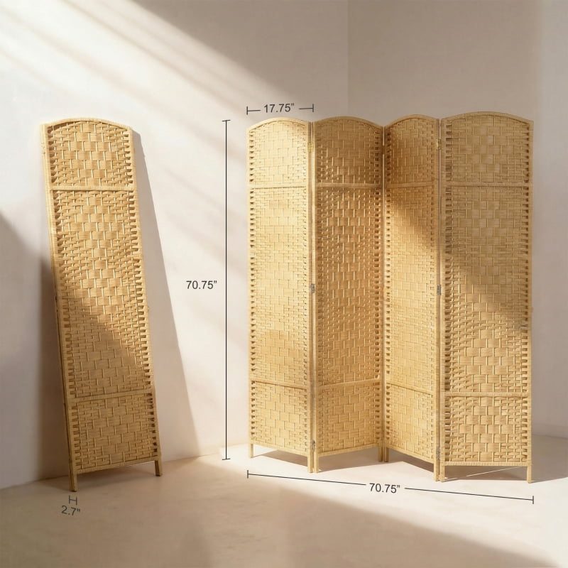 Alvantor 4-Panel Folding Privacy Screen, Freestanding Room Divider with PP Woven Panels 70.9"x70.9"x0.7" Nature