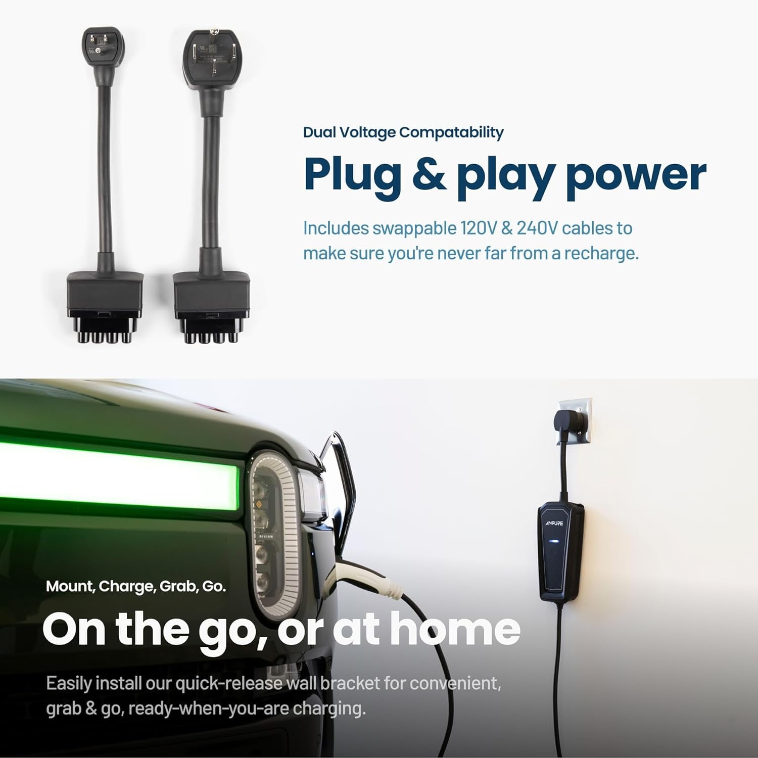 Ampure Go Level 2 Portable EV Charger, 32 Amp, SAE J1772, NEMA 14-50 Plug, 20ft Cable, Compatible with All J1772 EVs
