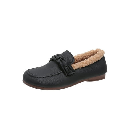 

Harsuny Women Moccasin Shoes Faux Fur Lined Winter Outdoor Ladies Moccasins Slippers House Slippers Black 7