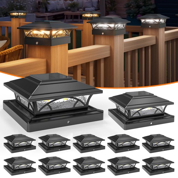 APONUO Capuchons Solaires pour Poteaux, Lampes Solaires pour Poteaux de Clôture, Lampes Solaires à 2 Modes pour Poteaux, Extérieures, Étanches, pour Jardin, Patio, Cour, Lampes pour Clôture, Terrasse 4x4 5x5 6x6, Allumage/extinction Automatiques