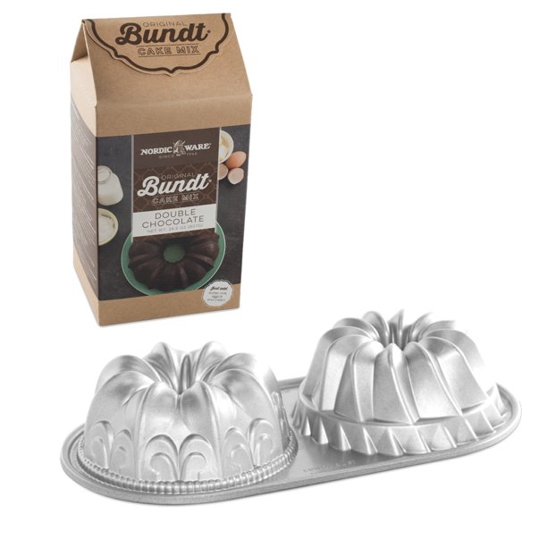 Nordic Ware Duet Cast Aluminum Bundt Pan with Double Chocolate Cake Mix