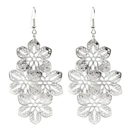 - Unique Bargains Pair Silver Tone Hollow Out Flower Pendant Fish Hook Earrings for Woman
