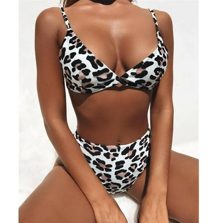 Women Summer Swimwear Bikini Set Push-up Padded Bra Bathing Suit Swimsuit Panther point