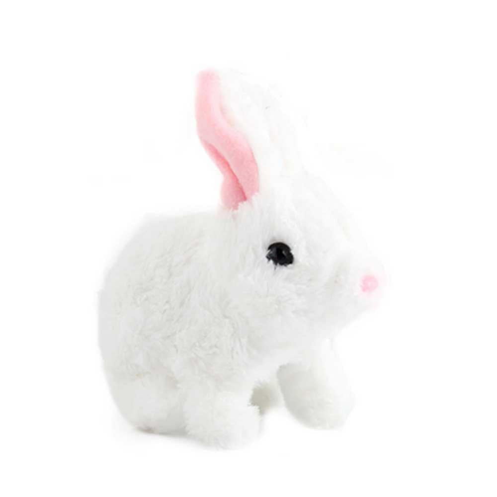 Plush Rabbit Interactive Toy Jumping,Wiggle Ears,Nose Moving Bunny Toy White 