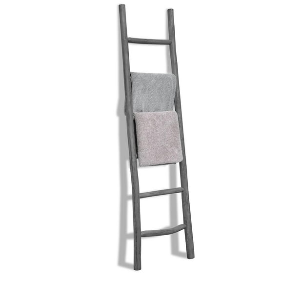 6ft Fully Assembled Wooden Blanket Ladder for Living Room, Farmhouse Decorative Leaning Ladder, Rustic Towel Rack for Bathroom Bedroom, Quilt Display Holder, Gray