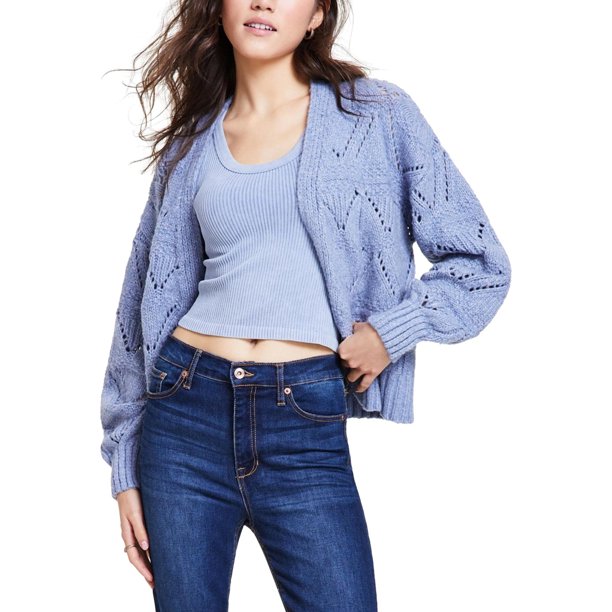 Hippie Rose Womens Knit Open-Front Cardigan Sweater, darkblue, S