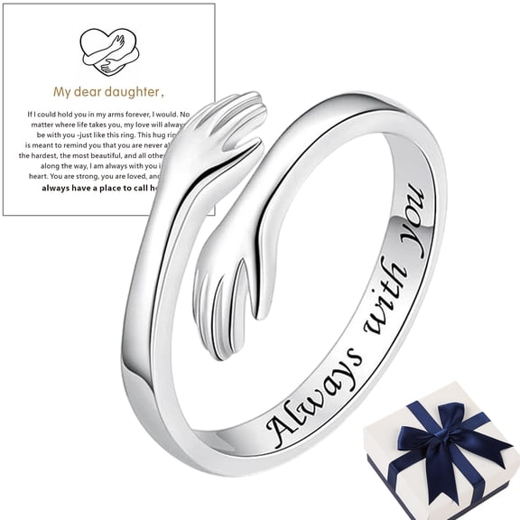 To My Daughter - Hug Ring,925 Silver Adjustable Hug Ring for Daughter with Gift Box,Always Keep Me in Your Heart Rings Daughter Gift from Mother for Birthday(B)