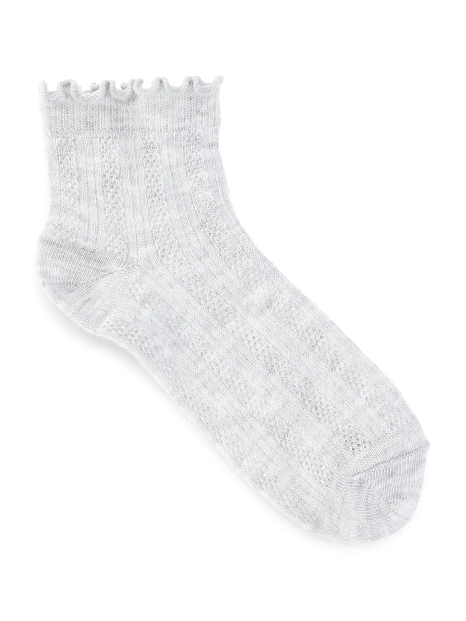 Wonder Nation Girls' Textured Lettuce Edge Ankle Socks, 3-Pack, Sizes S-L