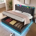 thumbnail image 6 of King size Upholstered bed, 360 surround LED function, Buttons/Apps/Remote Control, hydraulic storage bed with USB Type-C charging, Gray,Linen (Without mattress), 6 of 20