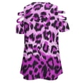thumbnail image 5 of Gradient Purple Leopard Print Womens Summer V Neck Zipper Top Short Sleeve T Shirt Off Shoulder Top Casual Classy Loose Shirts, 5 of 7