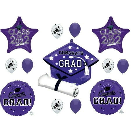 Class of 2022 Purple Graduation Cap Hat Party Balloons Decorations Grad Graduate