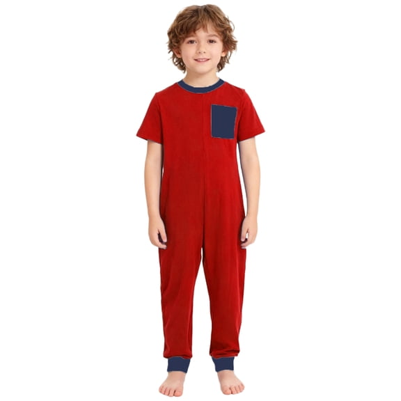 SiiRoh Children's Special Needs Adaptive Clothing Boys Short Sleeve Soft Overalls Long Leg Zip Back Jumpsuit Red 12