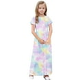 thumbnail image 5 of Feancey Tie Dye Dresses for Girls Short Sleeve Round Neck T Shirt Dress Flowy Pleated Beach Vacation Dresses Loose Fit Casual A-Line Dress with Pockets Multicolor 11 Years, 5 of 9