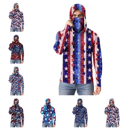 HAOTAGS Men 4th of July Athletic Jackets UV Protection Independence Day Print Quick-Dry Long Sleeve Hooded Jacket Multicolor 5XL
