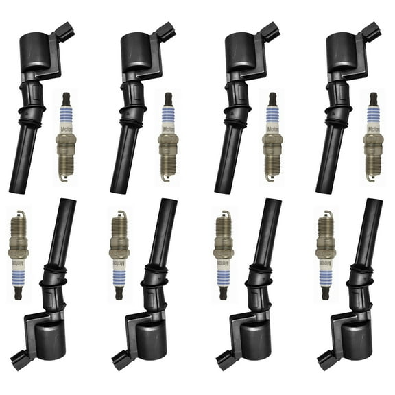 Set of 8 ISA Ignition Coil and 8 Motorcraft Spark Plugs Compatible with 1997-2014 Ford E-150 E-250 Crown Victoria and Mercury Grand Marquis 4-Door Replacement for DG508