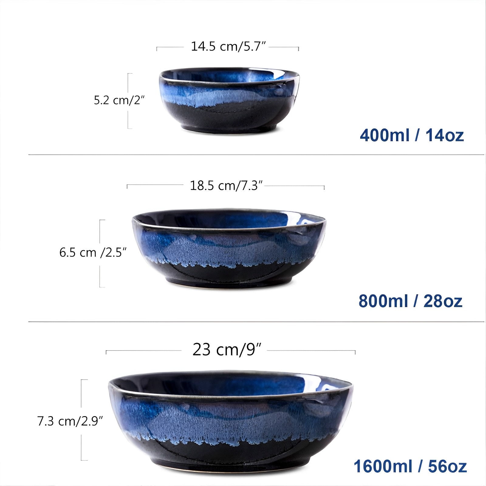 Qeeadeea Extra Large Soup Bowl Ceramic, Pasta Salad Bowl Large Serving Bowl  Colorful-blue and white bowl 1500ml-soup bowl with spoon