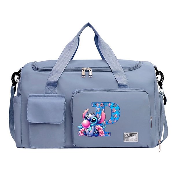 Bolso de viaje con letras de Stitch de Disney, bolso de mano portátil, bolsa de almacenamiento de ropa de gran capacidad, mochila de lona para gimnasio con compartimento para zapatos