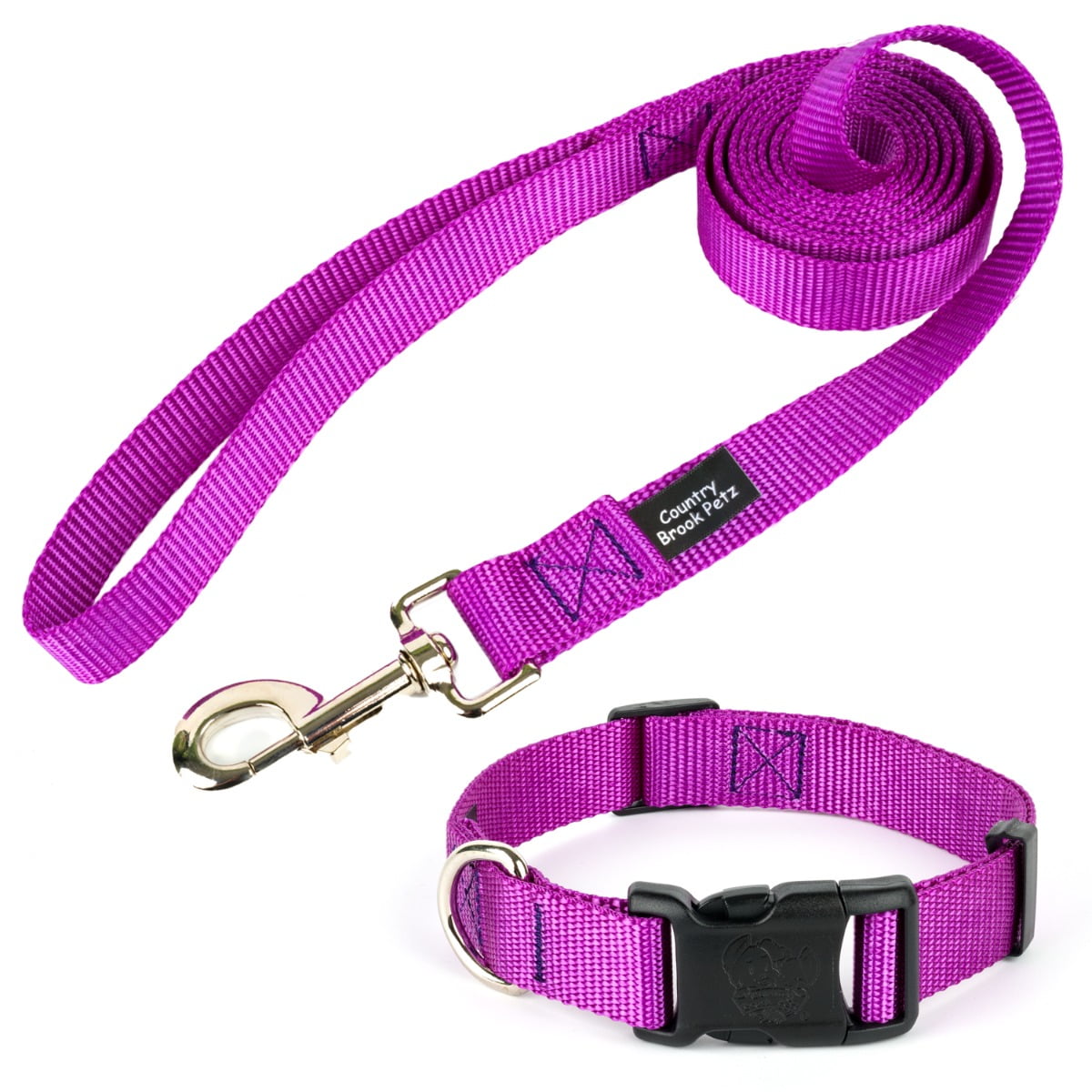 Country Brook Petz® Bright Purple Everyday Nylon Dog Collar and Leash, Large