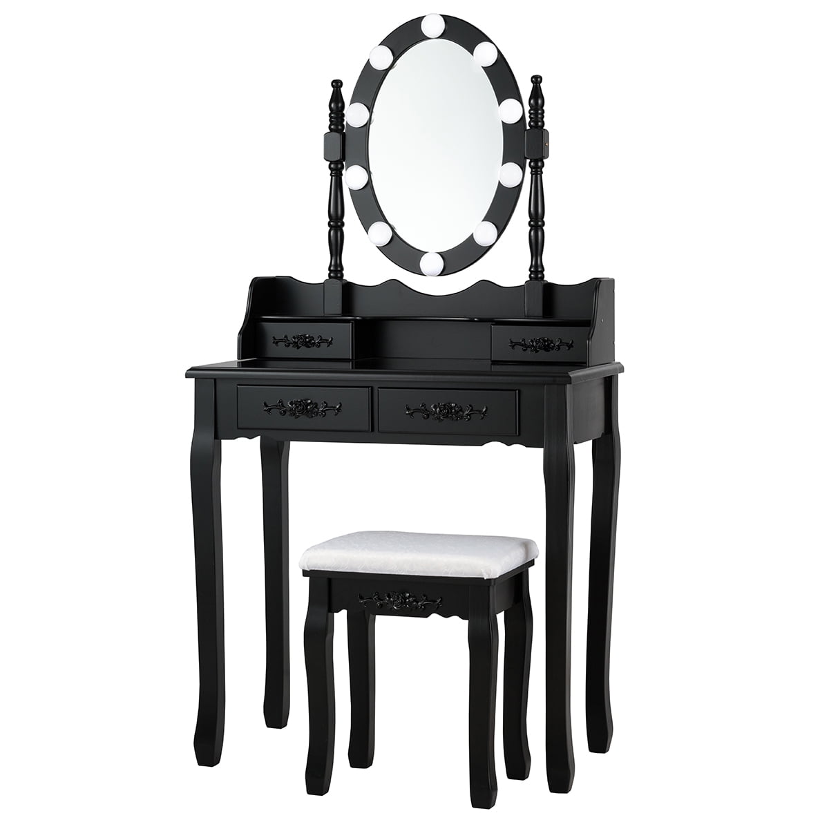 Topbuy Make Up Vanity Table Dresser Set W Led Light Black Walmart Com