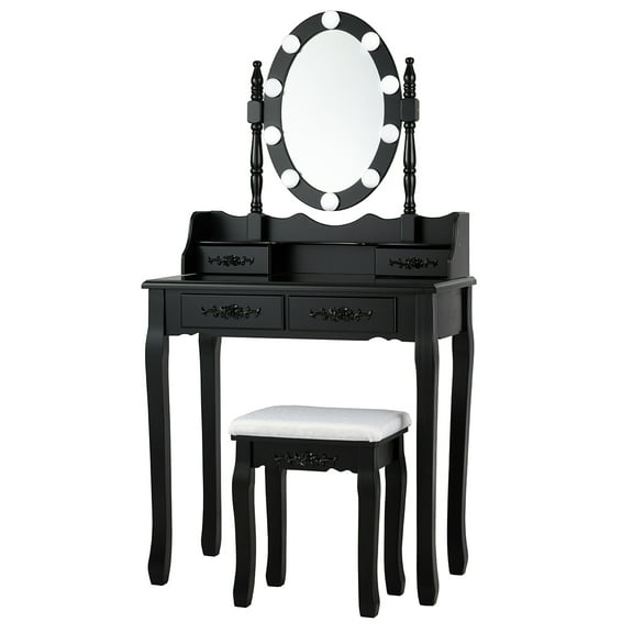 Topbuy Make-Up Vanity Table Dresser Set w/LED Light, Black