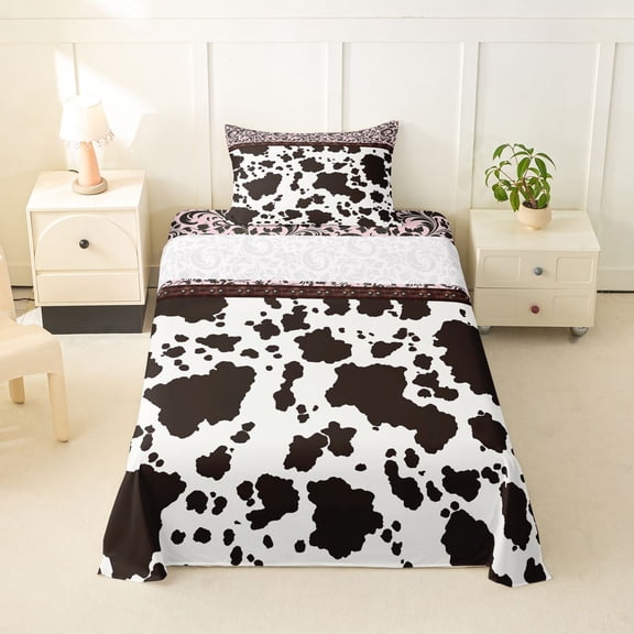 Homewish Bohemian Farm Animals Print Twin Sheets,Vintage Paisley Bedding,Pink,3-Piece,1 Fitted Sheet and 1 Pillowcase