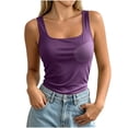 thumbnail image 4 of Women's Workout Sleeveless Cami Vest Square Neck Built in Padded Bra Tank Top Slim Fit Back Twist Cutout Gym Shirts Soft Layering Tops Purple, 4 of 7