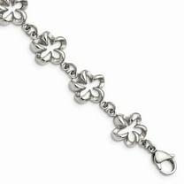White Stainless Steel bracelet Fancy 7.5 in 13 mm Polished Cut-out Flowers 7.5in