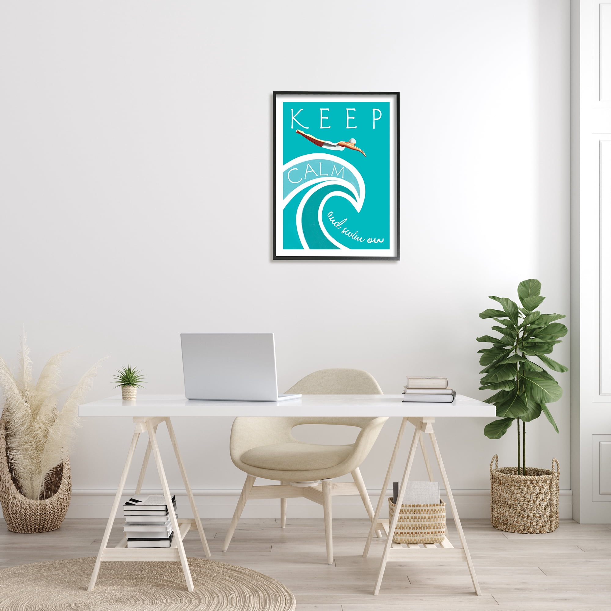 Stupell Industries Keep Calm Swim On Phrase Female Diver Blue Wave, 24 x 30, Designed by Elizabeth Tyndall