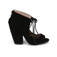 thumbnail image 2 of Qupid Sawyer-05 Faux Suede New Women Peep Toe Lace Up Chunky Heel Sandal, 2 of 5