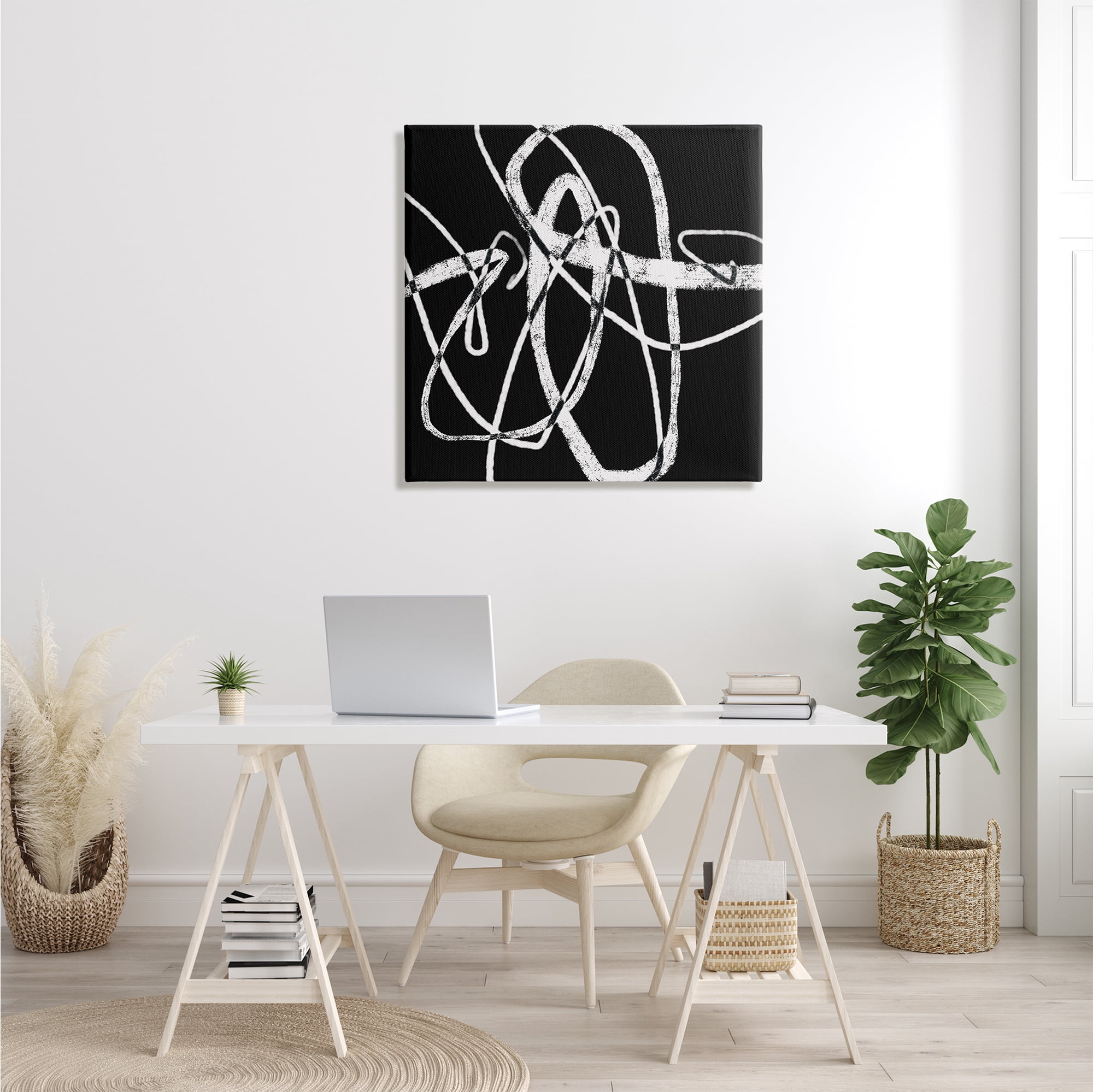 Stupell Industries Distressed Fluid White Lines on Black Abstraction, 30 x 30, Designed by Lisa Ridgers